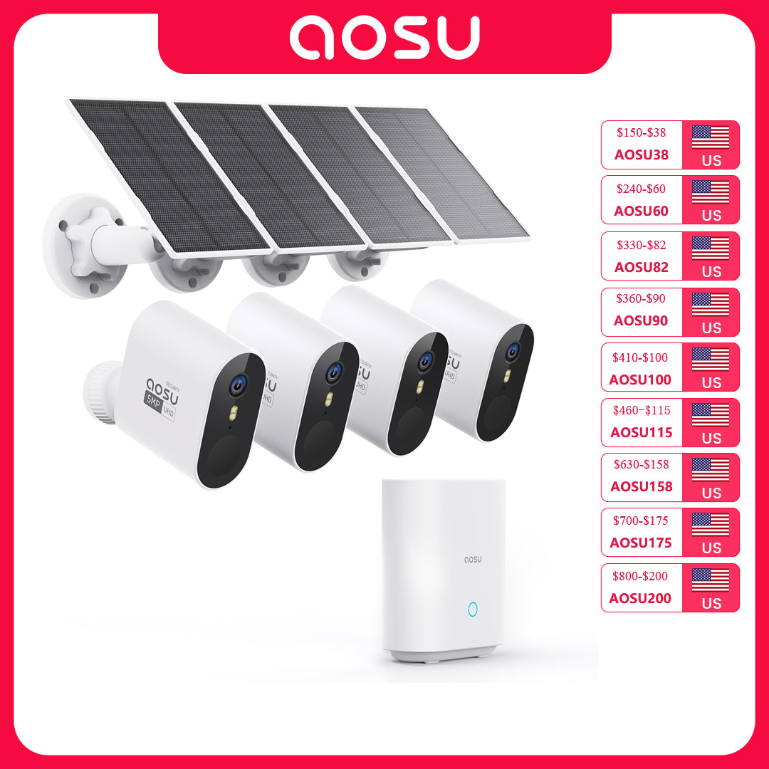 Home Security Wireless Cameras - Sistema de Câmera Solar AOSU 5MP